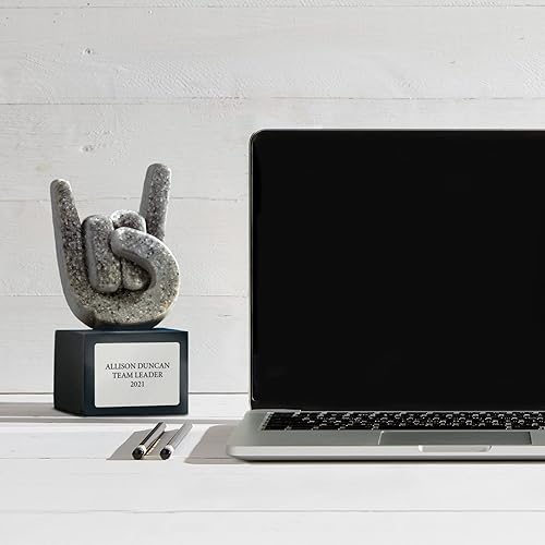 Miniatura 2 de Baudville Premio de trofeo de estrella de rock grabado personalizado  piedra gris tallada sobre base de resina negra  Viene con una elegante caja de
