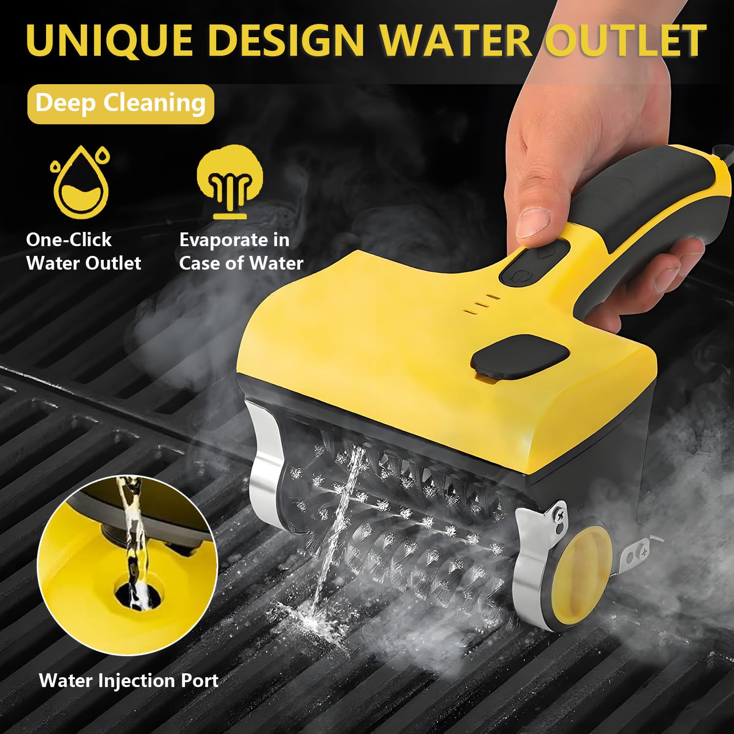 Spazzola Barbecue, Pulisci Griglia BBQ Elettrico, con 2 Testine Rotanti a 360°, 2 velocità Regolabili, Spruzzo d'Acqua One-Touch, Adatto per La Pulizia di Piastrelle, Fornelli