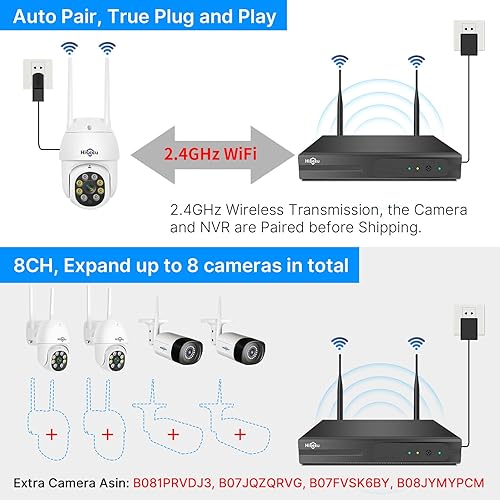 Miniatura 7 de Hiseeu - Sistema de cámara de seguridad 2K para exteriores, con WiFi, PTZ de 3 MP, tipo bala, vigilancia en movimiento y control remoto de PC, IP66