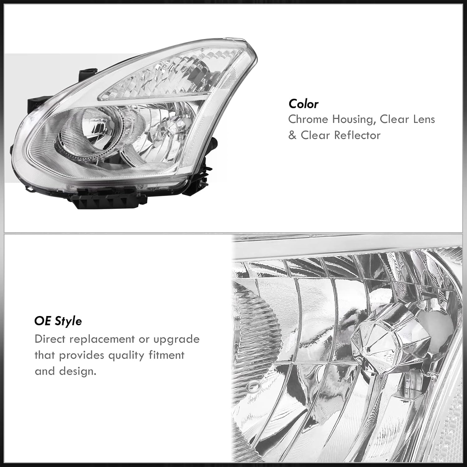AJP Distributors Chrome Housing Clear Lens Reflector Headlights Headlamps Driving Bumper Lights Signal Lamps Assembly Compatible/Replacement For Rogue/Select 2008 2009 2010 2011 2012 2013 2014 2015