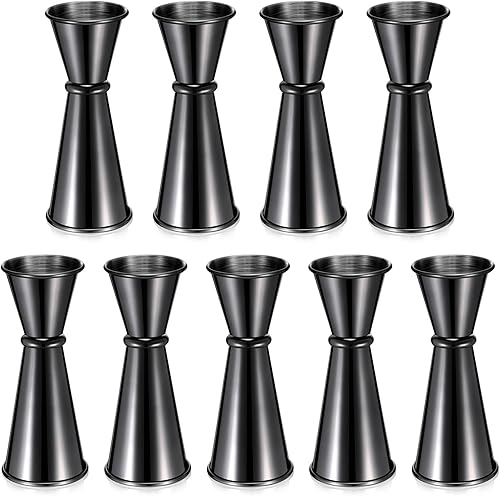 Jigger de 9 piezas para cóctel de bartending de 2 onzas, 1 oz, taza medidora de vidrio de acero inoxidable 304, vaso de medición de tiro doble Negro