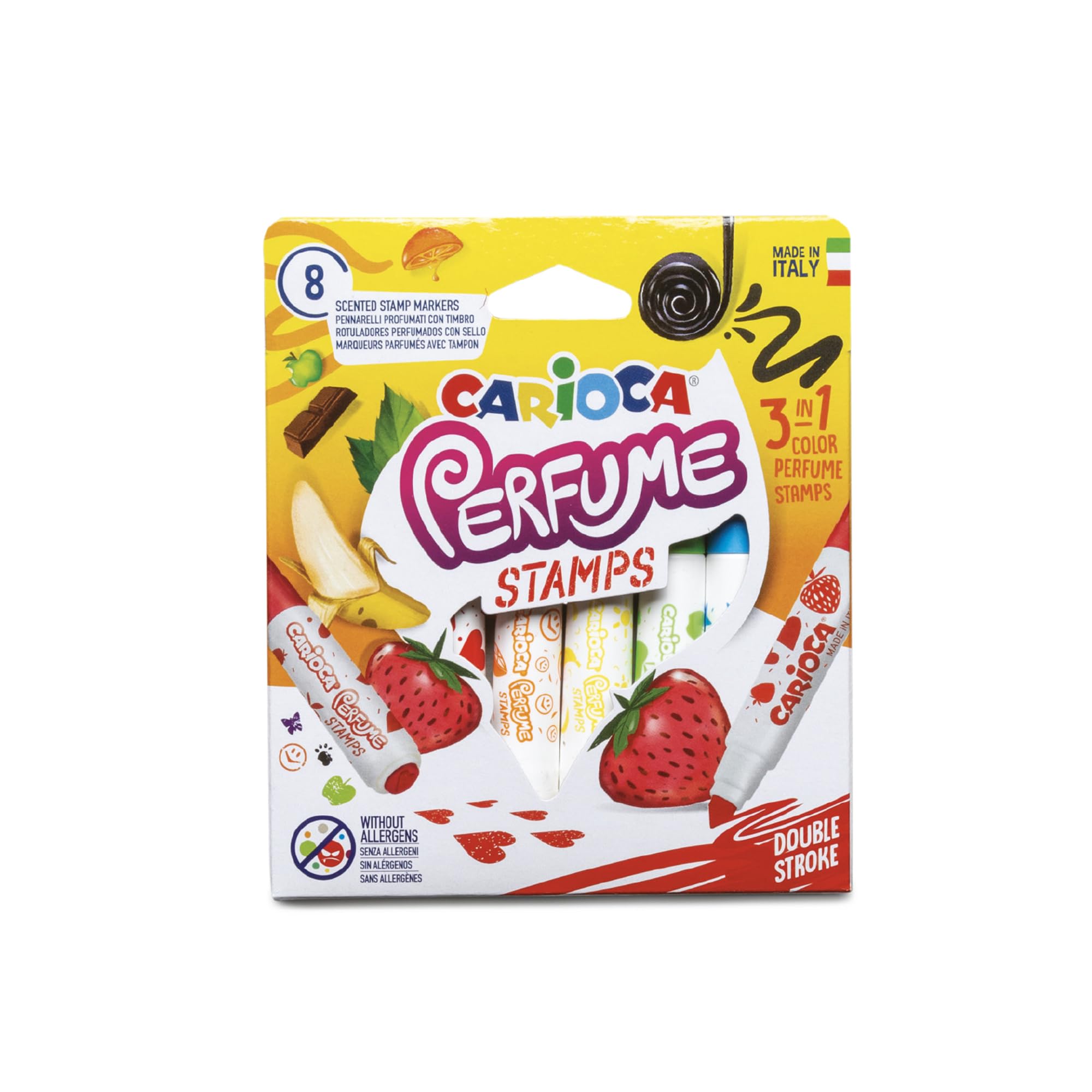 Carioca Rotuladores Perfumados Maxi con Stamps | Contiene 8 Rotuladores Perfumados con Estampas| Colores Surtidos | Tinta Lavable y Punta Bloqueada