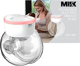 MISK Wearable Electric Breast Pump For Feeding Mothers, 4 Modes & 12 Levels, Automatic & Digital Screen, Rechargeable 1200 mAh battery, 210 ML Milk cup, Compact Portable & Skin friendly BPA Free