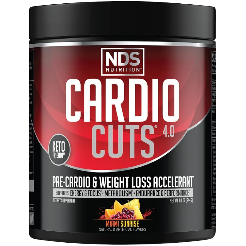 Cardio Cuts Pré-treino em pó com L-carnitina, CLA, MCTs e L-glutamina, sabor Miami Sunrise — 40 porções