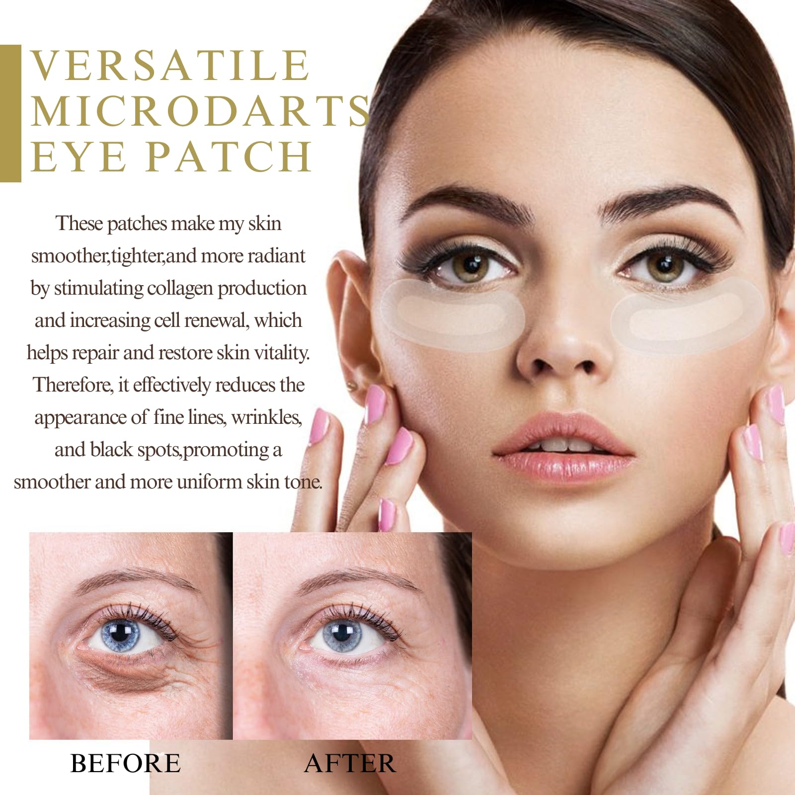 Nano Microneedle Patch for Eye,Dissolving Microneedle Eye Patches,Micro Needle Patches with Glycerin,Hyaluronic Acid-Anti-Wrinkle Under Eye Gel,Micro Needle Patches for Puffy Eyes&Dark Circles (8PCS) - Image 3
