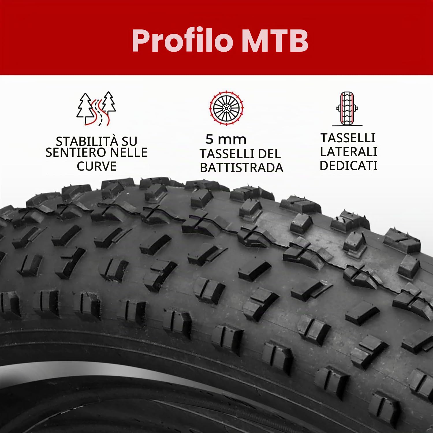 Fincci Copertoni Elettrica Fat Bike, MTB 26 x 4.0 Policci - Coppia Riflettente Pieghevole Pneumatici 100-559, Gomme per Montagna, Strada, Neve, Sabbia - Confezione da 2 accessori