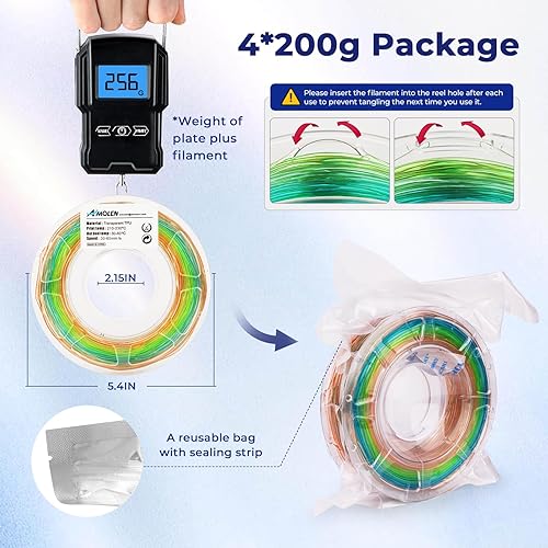 Vista 172 de AMOLEN - Paquete de 4 carretes de filamento de ácido poliláctico de seda para impresora 3D, brillante, bicolor, 1/16 de pulg./1.75 mm, azul Verde