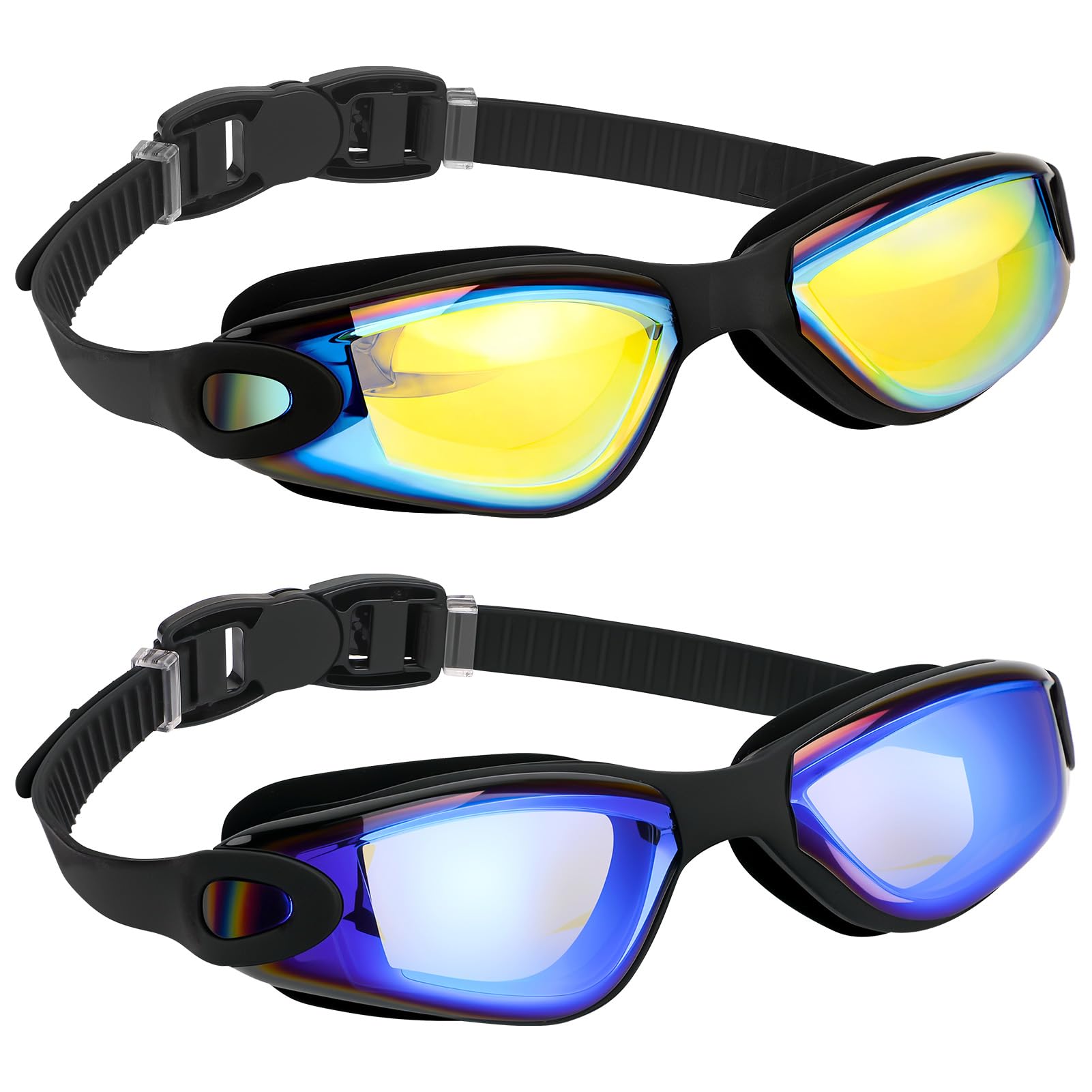 Vyuwast 2 Pack Swimming Goggles,Electroplated Anti Fog Leak Proof Swim Goggles for Men Adults,Gold+Blue
