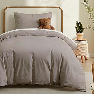 LOVQUE 100% Washed Cotton Duvet Cover, Mauve Brown, Twin Size, 68x90 Inches