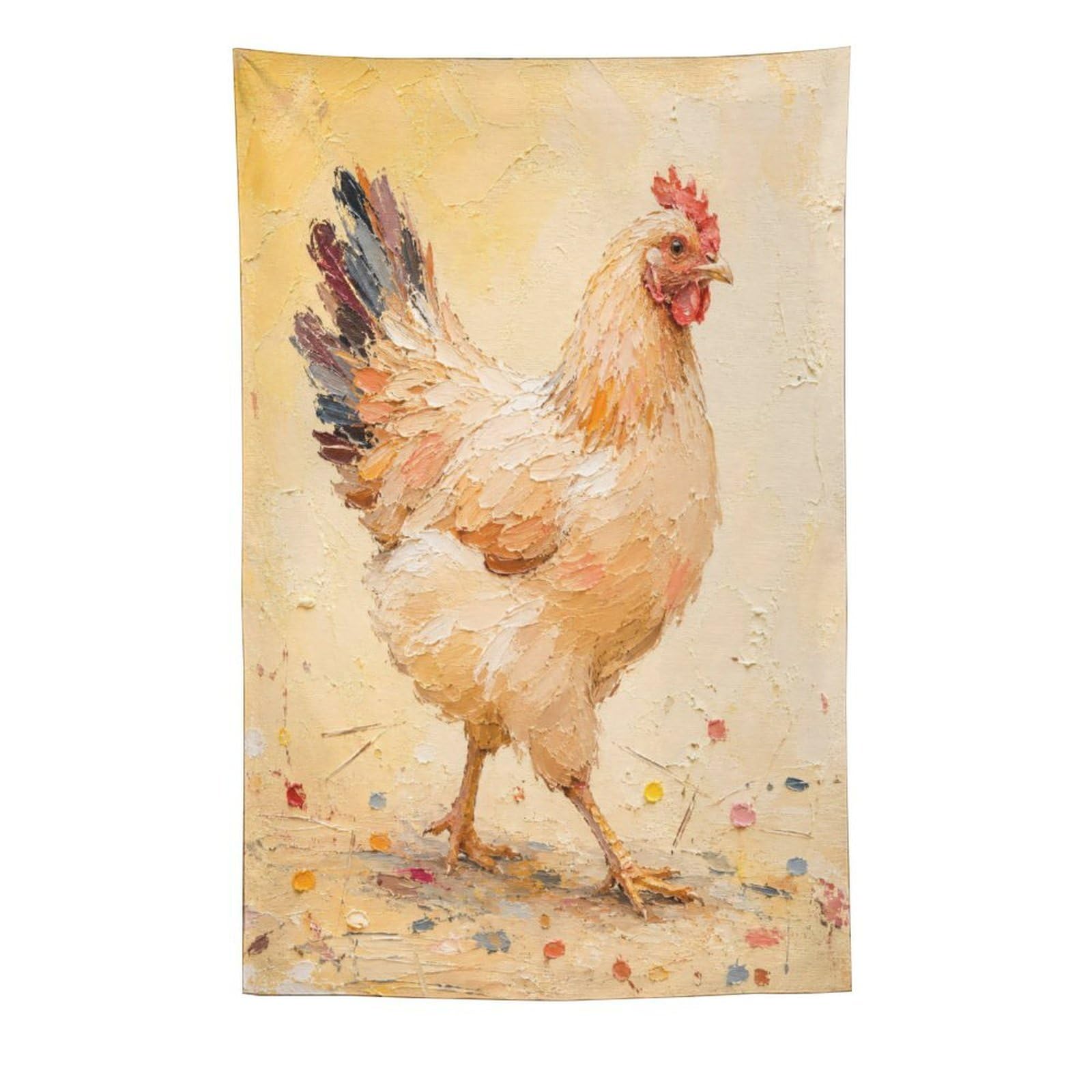 W7C8U2X3 White Chicken Warm Pastel Wall Tapestry, Realistic Illustration