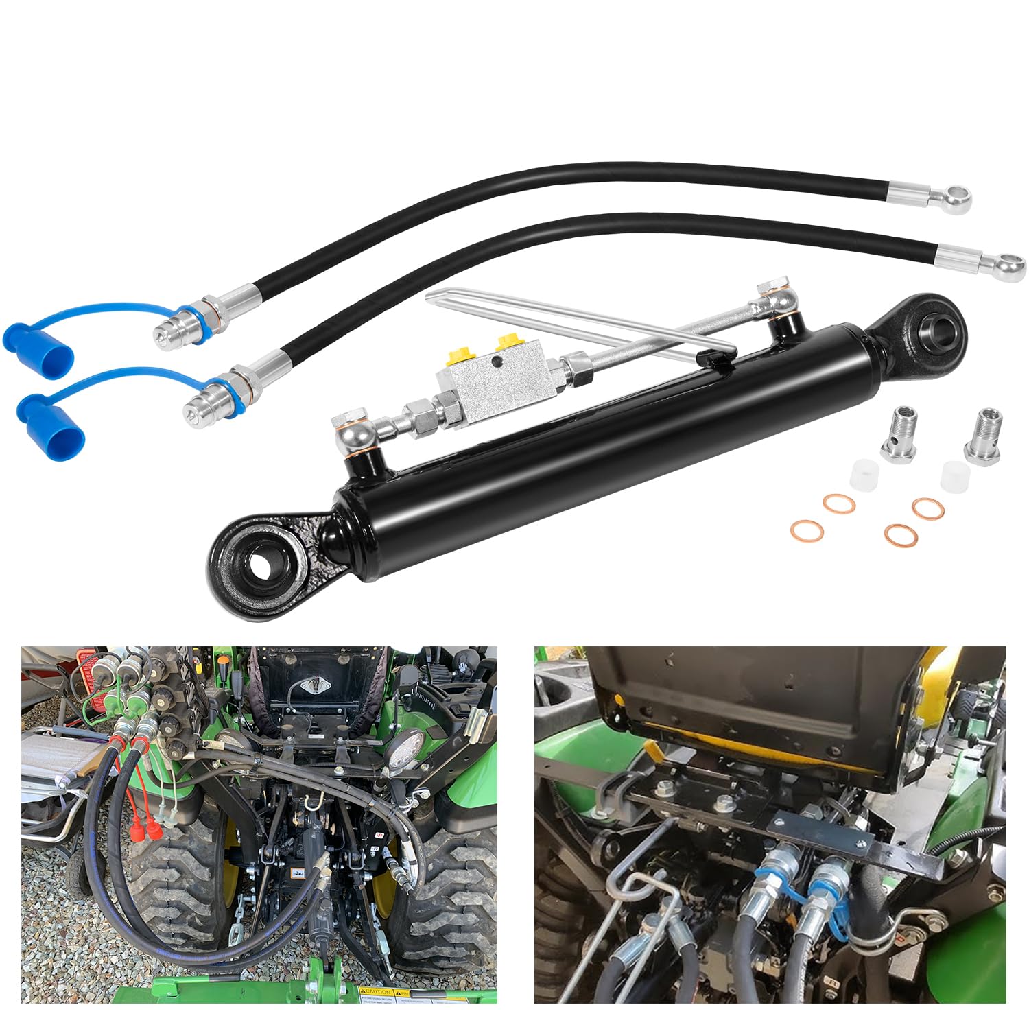 Universal Replacement for Hydraulic Top Link Cat. 1-1 with Block 20 7/8” - 31 7/8” with 2 x Hose and a Dual Check Vavle, Fits for Tractors, Excavators