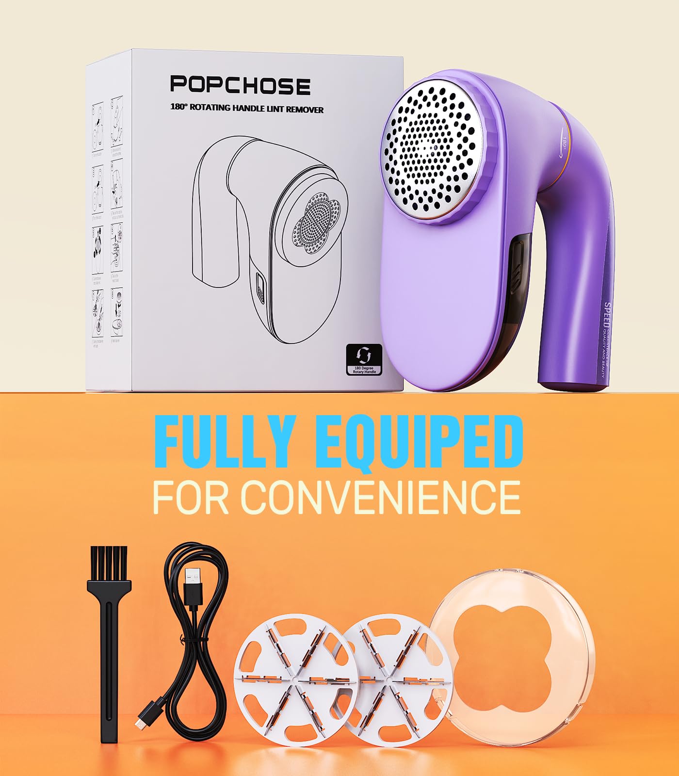 POPCHOSE Afeitadora de tela, removedor de pelusas para ropa, afeitadora de pelusas con cuchillas de 6 hojas, afeitadoras de suéter de 2 velocidades para quitar bolitas para ropa, sofá, muebles,