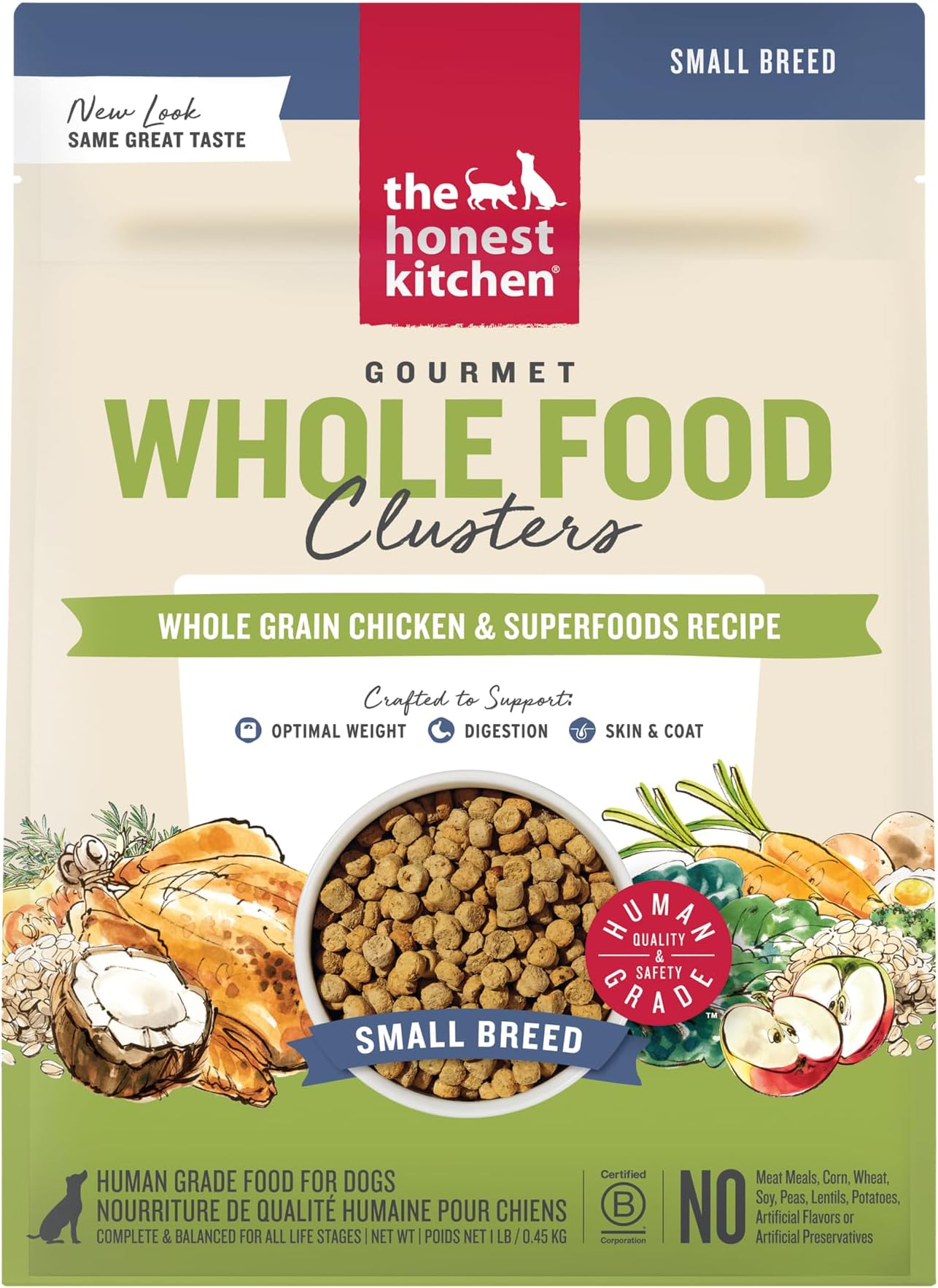 The Honest Kitchen Human Grade Whole Food Dry Dog Food, Clusters Small Breed Whole Grain Dry Dog Food, Chicken, 1 lb