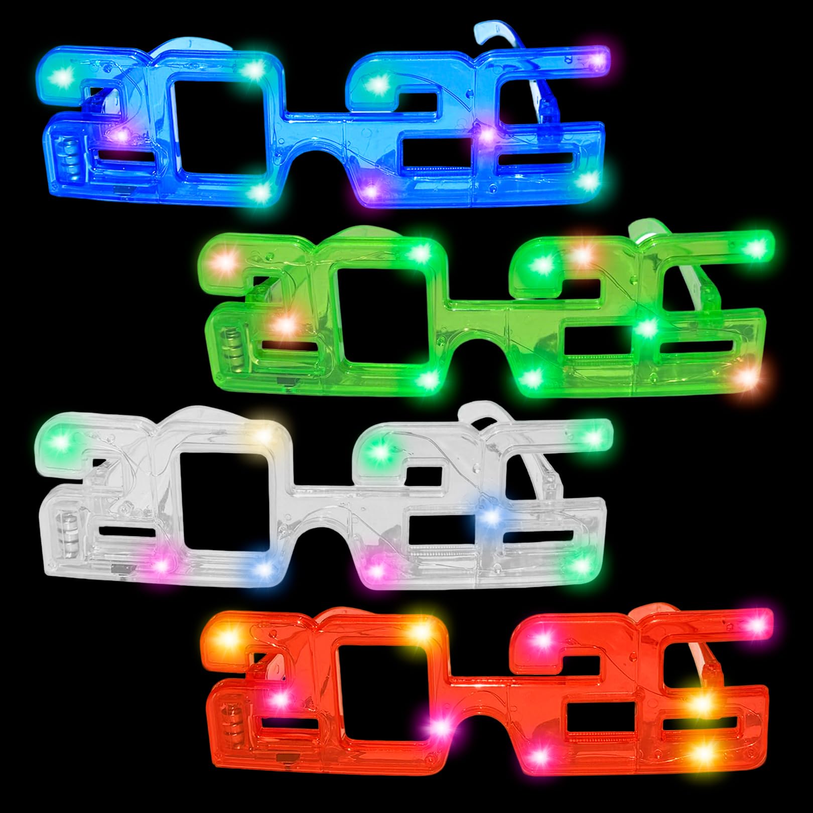 Fogcosy 4 Pack LED Lights 2026 Glasses, 2026 Happy New Year Glow Glasses, Glow in The Dark Party Light-up Eyeglasses