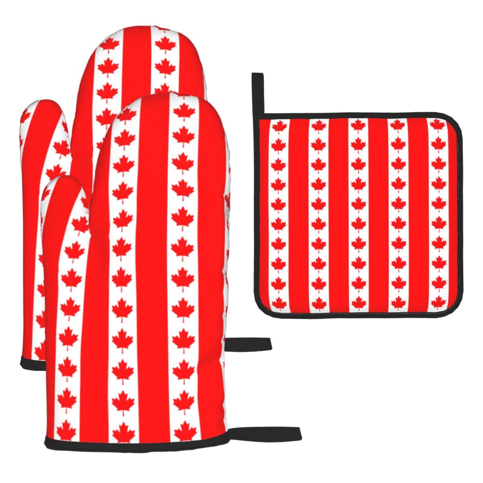 Canadian Flag Print Oven Kitchen Gloves For Baking Outdoor Grilling Home Use Mitts Microwaving Bbq