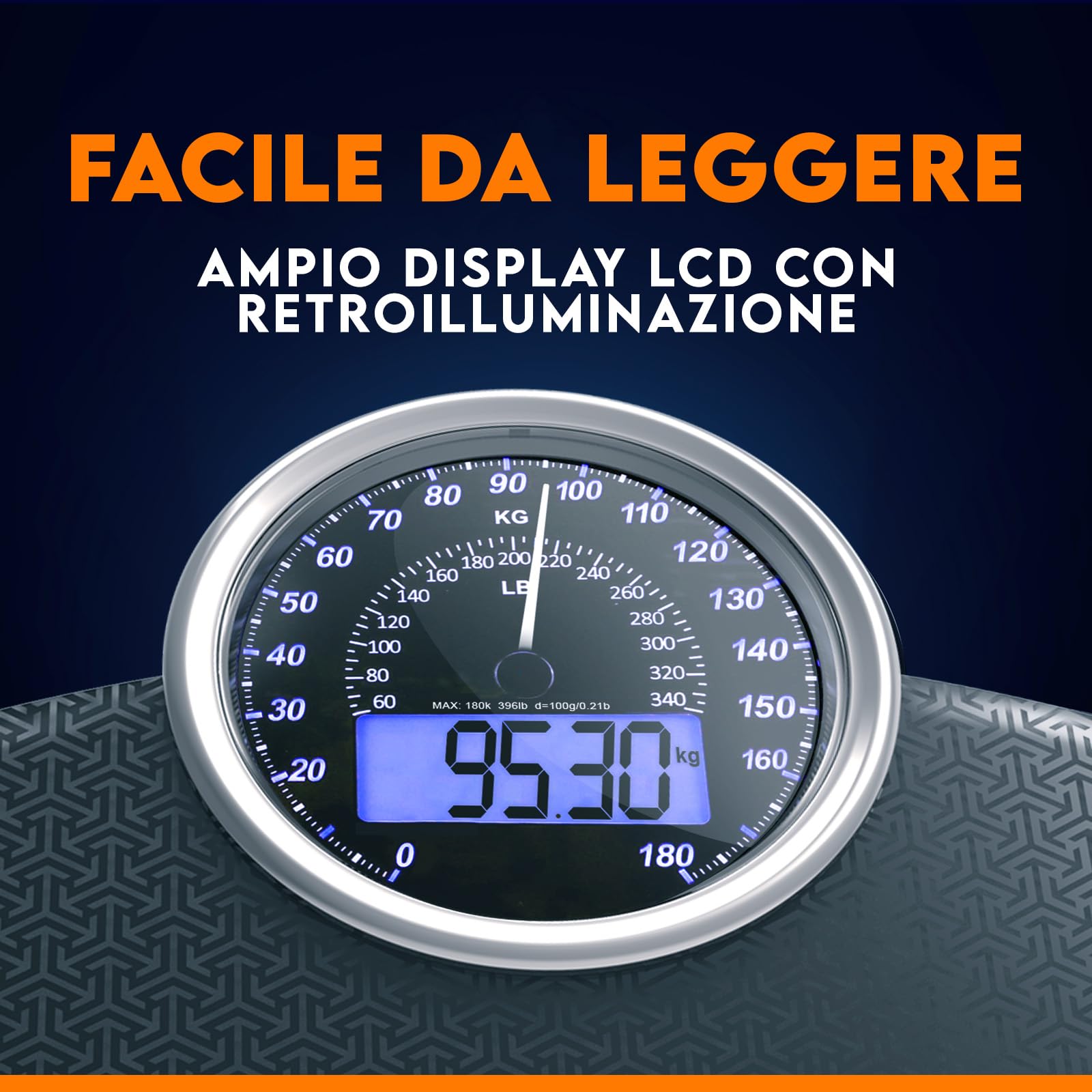 ZENO Bilancia Pesapersone Ibrida - NUOVO - Digitale & Analogica 2-in-1 - Fino a 180 kg - Ampio Display con Retroilluminazione - Robusto Vetro Temperato - Lettura Facile - Nova Nera