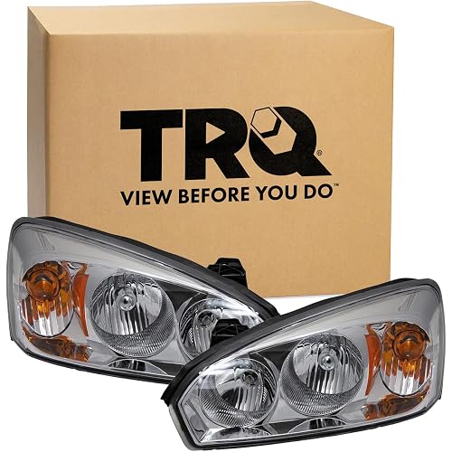 TRQ 2 Piece Headlight Assembly Set Driver & Passenger Side Halogen for 2004-2007 Malibu Classic LS Classic LT 2008 15851372 15851373