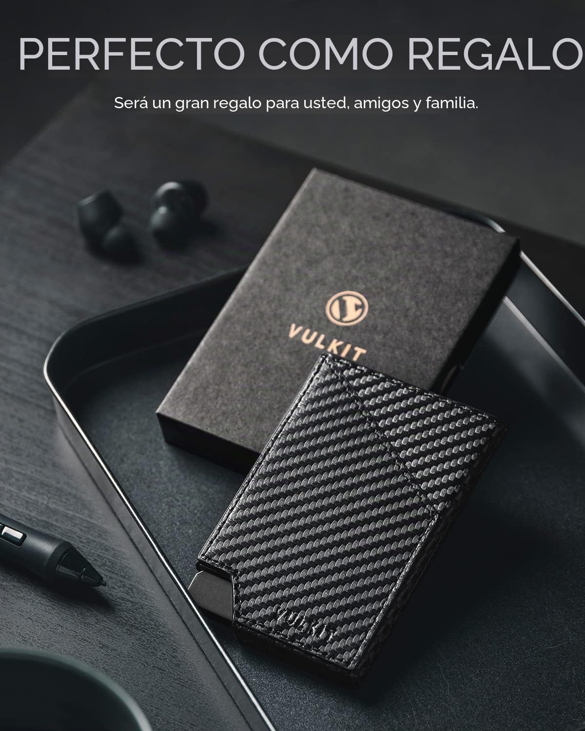 VULKIT Tarjeteros Cartera para Tarjetas con Bloqueo RFID, Delgada, de Aluminio, de Metal, con Bolsillo para Dinero de Negocios, para Tarjetas de crédito, Billetes y Monedas