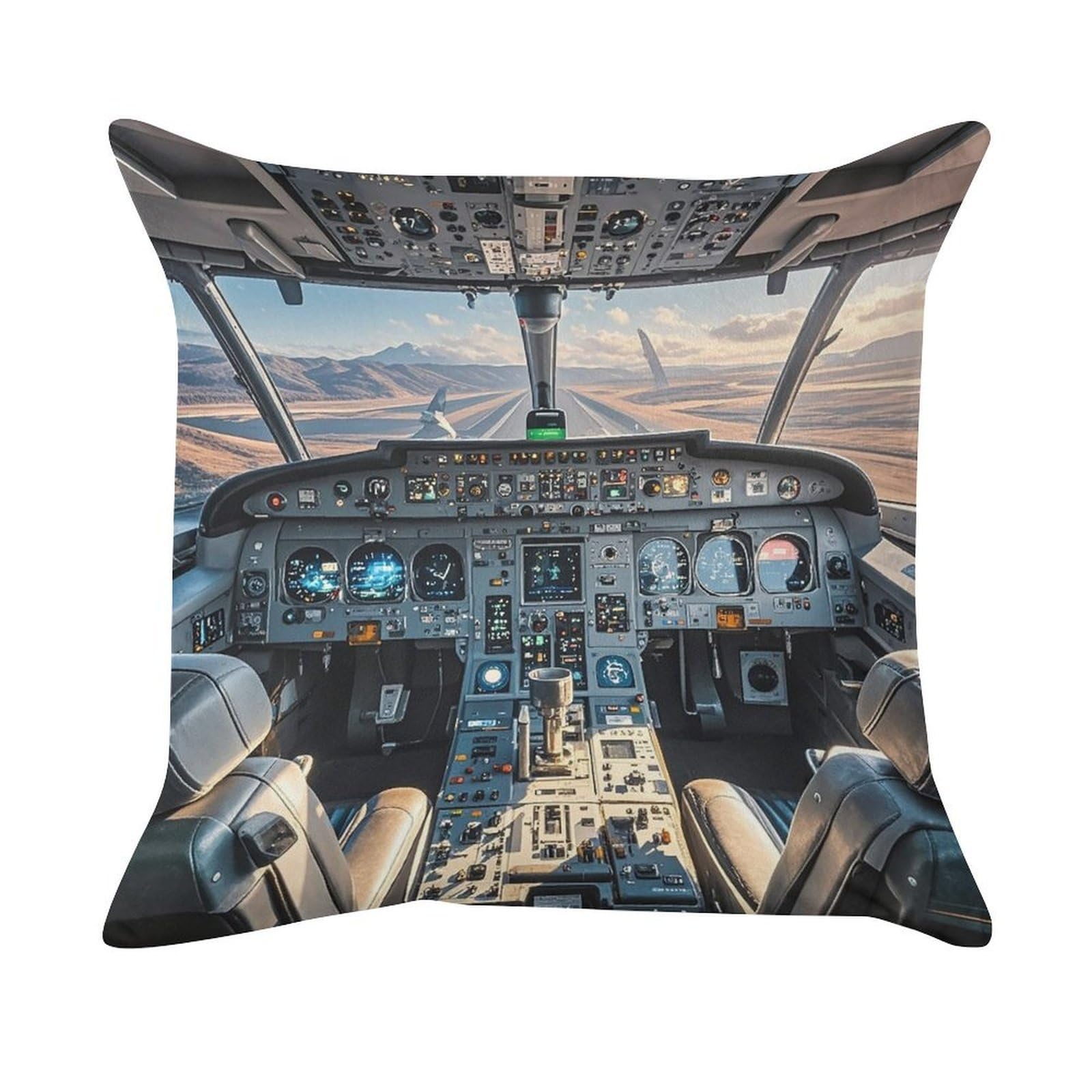 FekiLoot Airplane Cockpit Pillow Covers Luxury Velvet Square Pillowcases Throw Pillows Case with Invisible Zipper Decorative Velvet Cushion Covers Ultra Soft Lumbar Pillow Shells