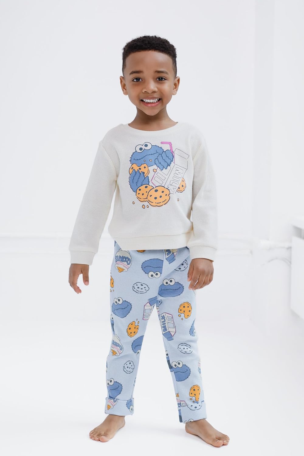 Sesame Street Waffle Knit Pullover Sweatshirt and Jogger Pants Outfit Set Newborn to Little Kid Sizes (0-3 Months - 5) - Image 2