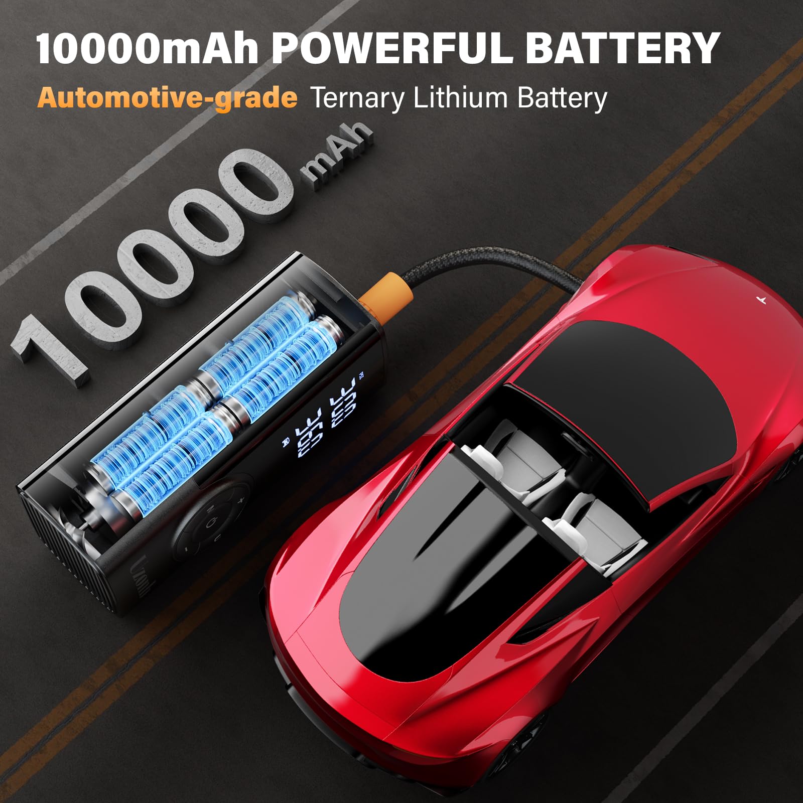 10000mha 150 Psi Tire Inflator Portable Air Compressor - 12V Car Tire Air Pump Portable with Pressure Gauge — view 9