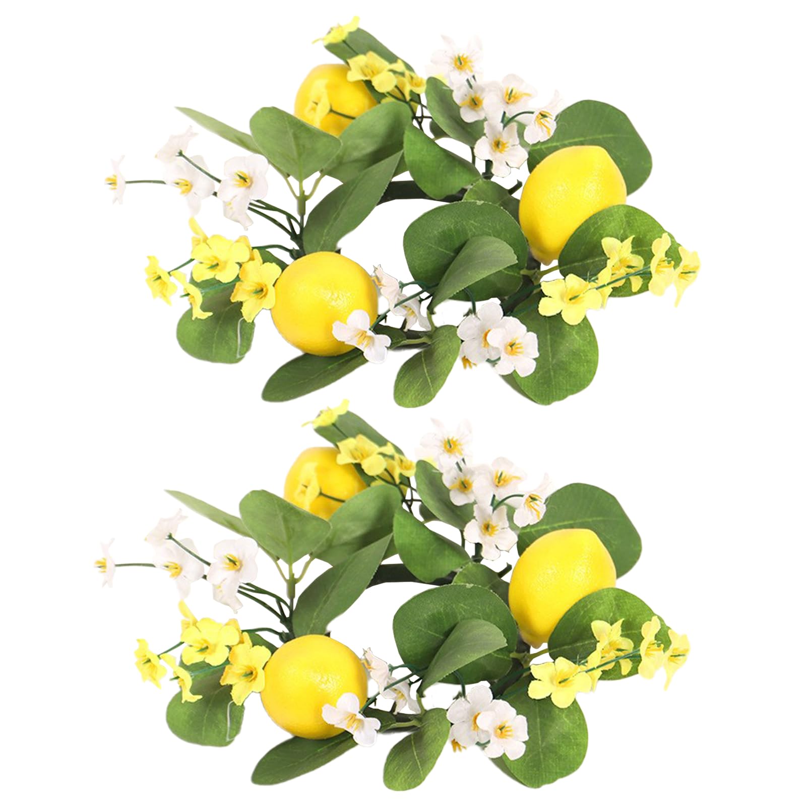 2pcs Candle Rings Wreaths, Artificial Lemon Candles Rings Wreaths, Garland Decorative Door Ornaments with Lemon Artificial Wreath Candlestick Holders Rings for Cabinet
