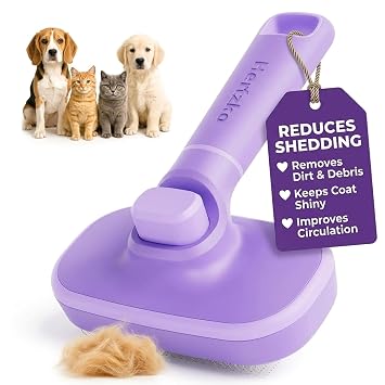 Hertzko Self Cleaning Slicker Brush for Dogs and Cats - Pet Hair Brush for Shedding Long and Short Hair - Easy Clean Retractable Bristles - Cat and Dog Grooming Tool - Purple