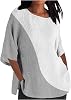 Oversized Tshirts for Women 2025 Spring Linen 34 Sleeve Workout Tops Casual Scoop Neck Hem Slit Shirts Blouse
