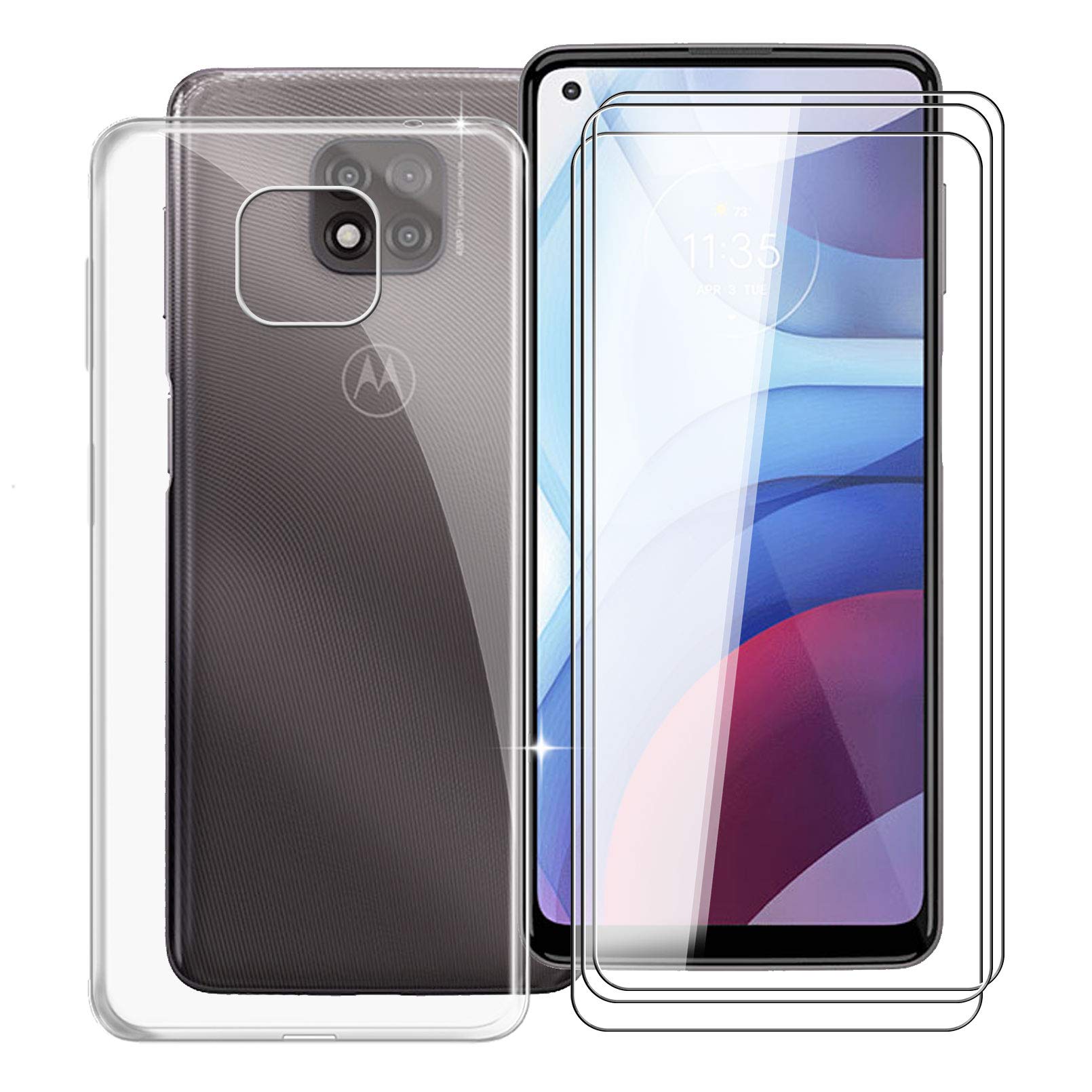 KJYFPhone Case for Motorola Moto G Power 2021 (6.6"), with [3 x Tempered Glass Protective Film], Clear Soft TPU Shell Ultra-Thin [Anti-Scratch] [Anti-Yellow] Case for Moto G Power 2021 - Clear