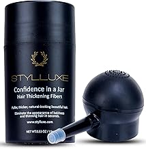 STYLLUXE Hair Thickening Fibers 15g (Black Color) With Pump Applicator | Undetectable & Natural Keratin Hair Building Fiber Concealer for Hair for Men and Women | Non-Itchy, Easy to Wash Out