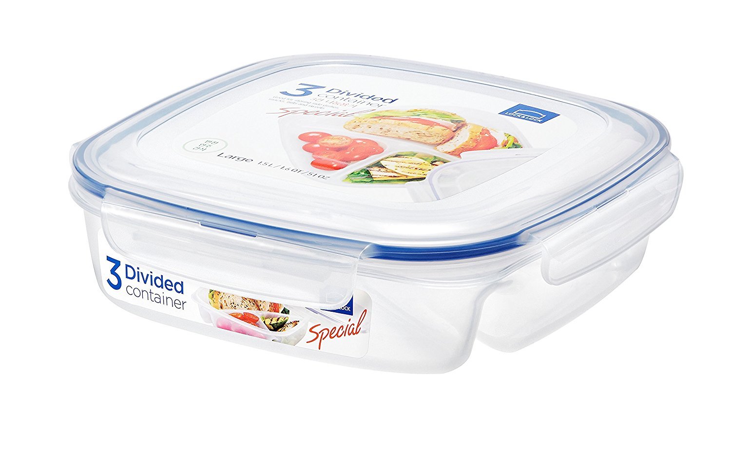 Lock & Lock HPL970 Square Divided Container 1.5ltr, 23 x 23 x 23 cm