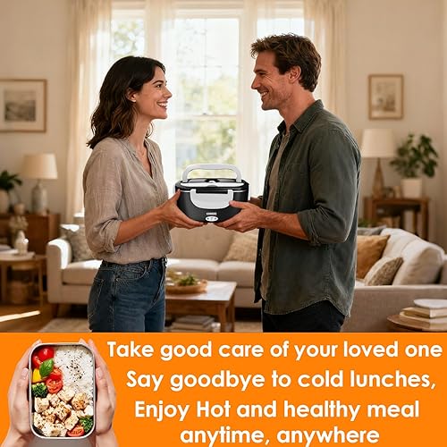 Miniatura 7 de Fiambrera eléctrica de 80 W, calentador de alimentos portátil con calefacción, calentador de alimentos de 1.5 litros con tenedorcuchara y bolsa de