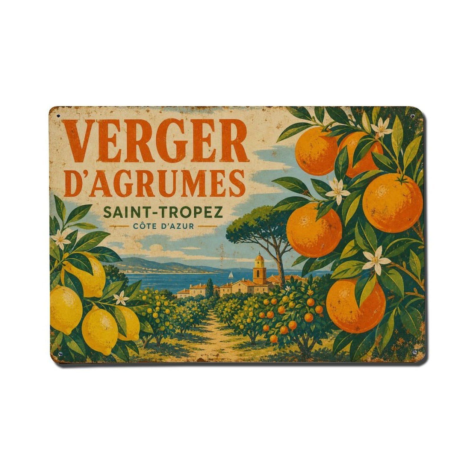 Fyrn Style Metal Tin Sign Vintage Travel Citrus Orchard France