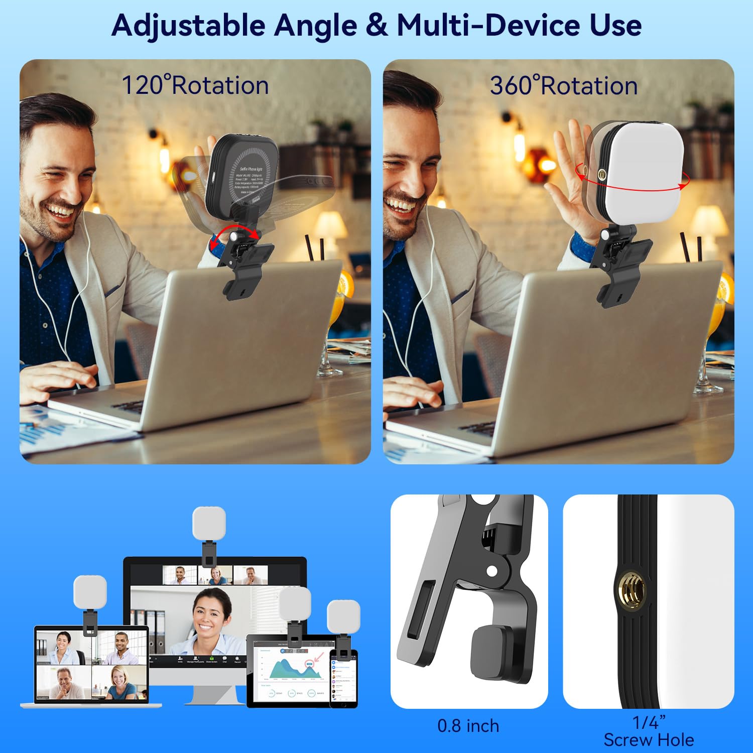 Mionondi Mini magnetyczna lampka do selfie do telefonu, klips na światło, kompatybilna z iPhone'em Magsafe, kieszonkowa lampka do tabletu, laptopa, komputera, powiększenia, rozmowy wideo, TikTok,