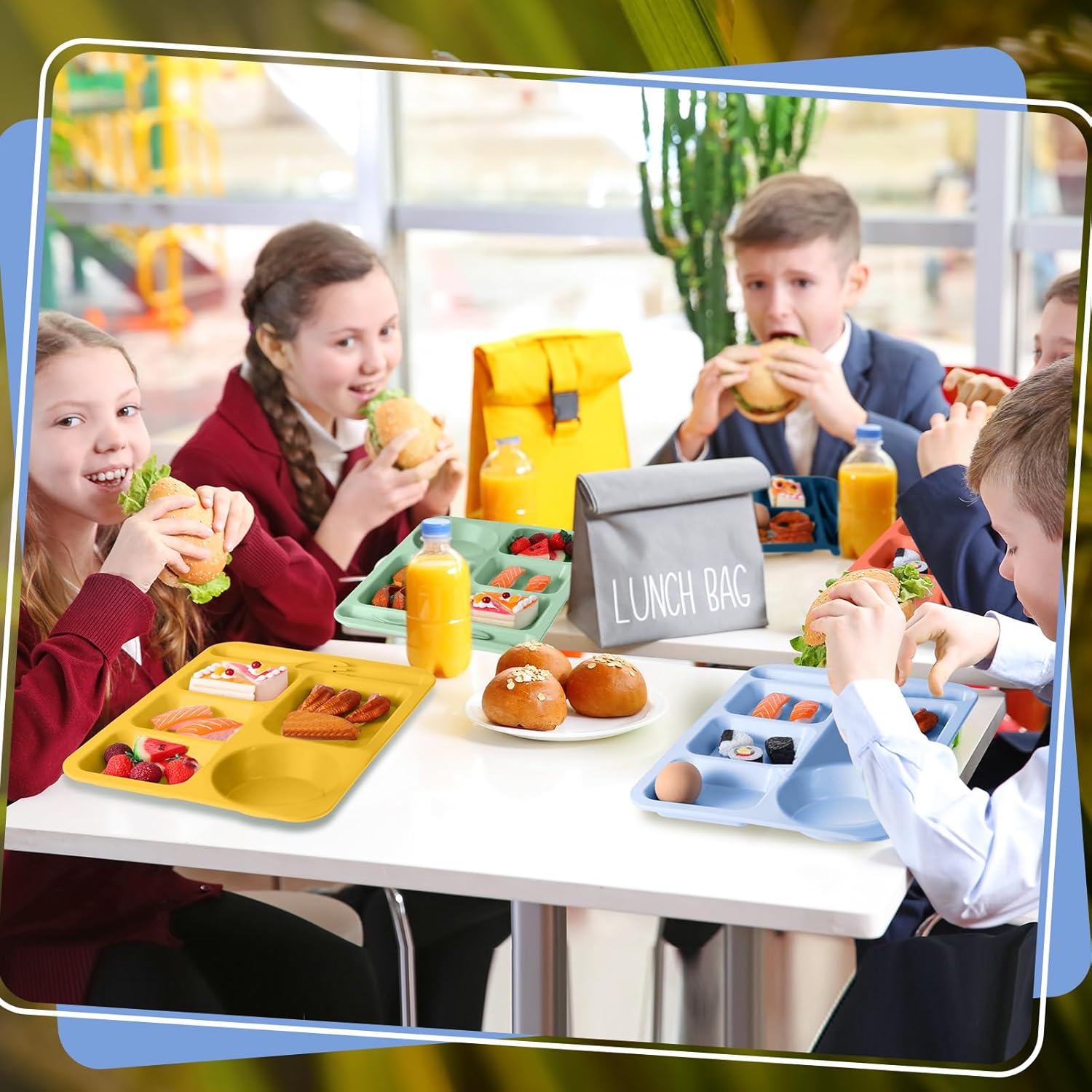 Pinkunn 8 Pcs Large 14 Inch Wheat Straw Divided Plates Unbreakable Divided Dinnerware Set Microwave & Dishwasher Safe Lunch Tray Lightweight Plates (Bright Color) - Image 6