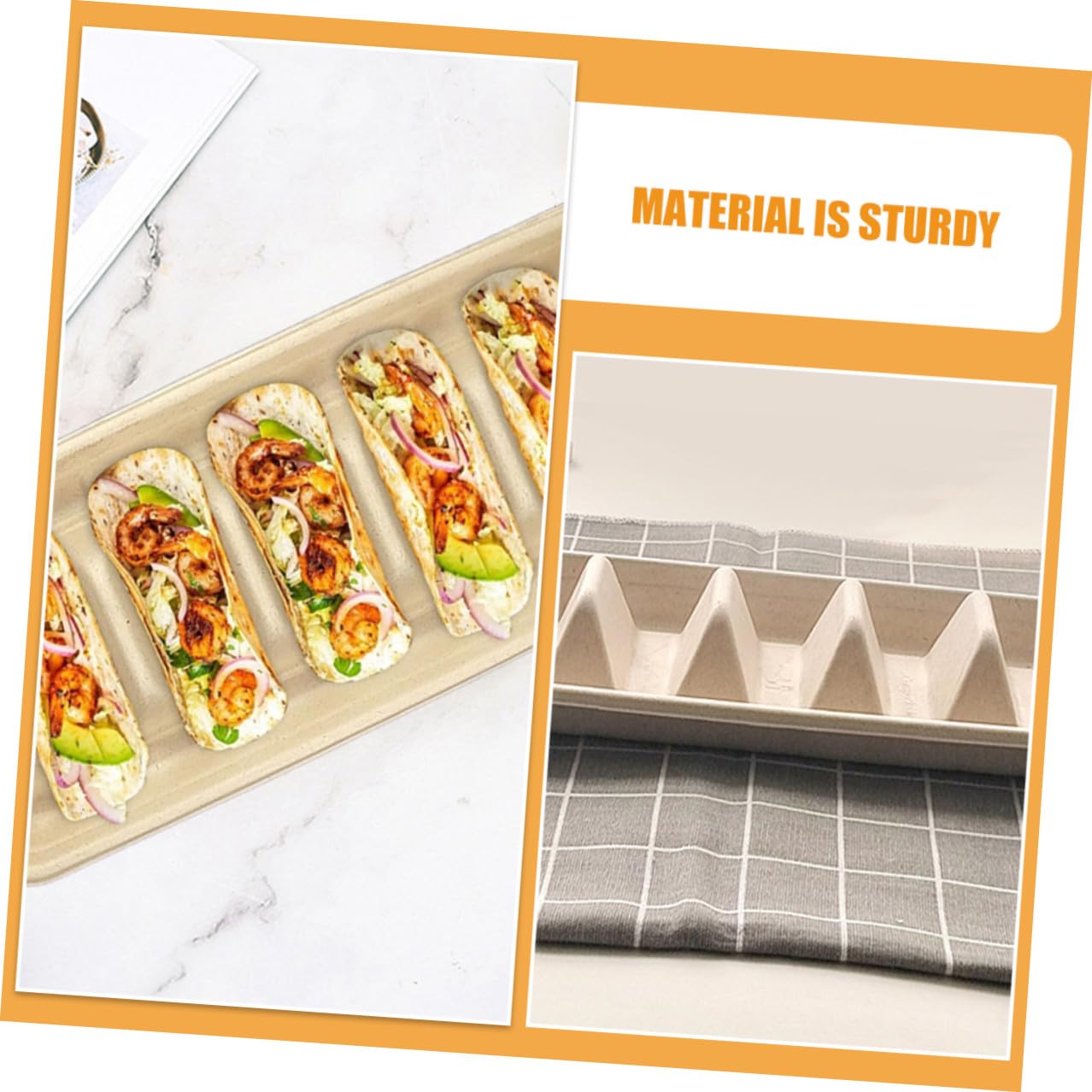 POPETPOP Porta Tacos Desechable de Papel Beige para Fiesta 25 Piezas, Soporte Multipropósito para Tacos, Burritos y Alimentos Similares en Eventos al Aire Libre