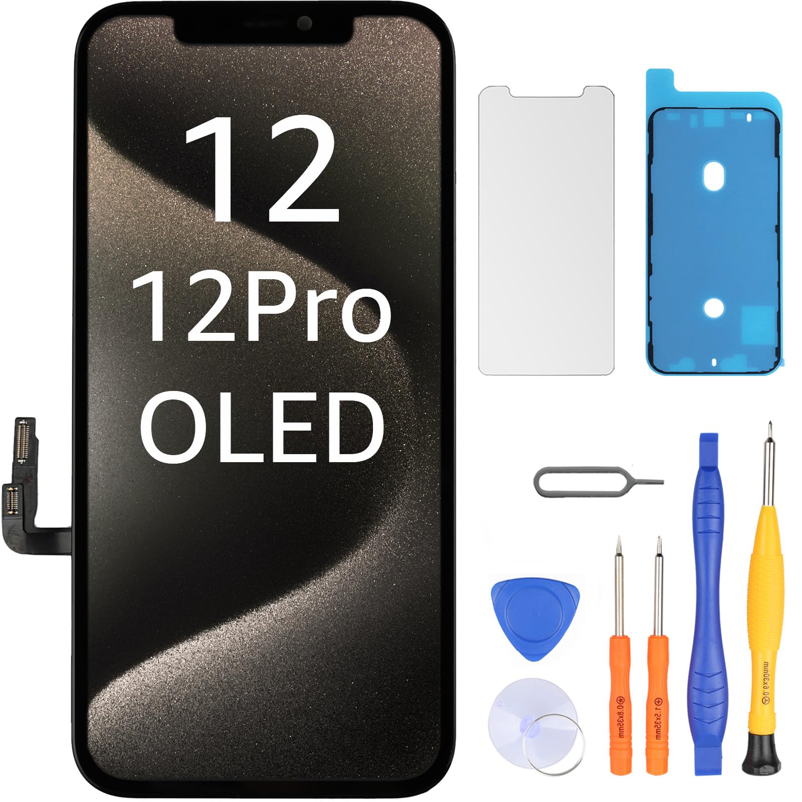 LL TRADER - Display OLED per iPhone 12/iPhone 12 Pro 6,1", ricambio schermo FHD touch screen 3D con cornice, touch digitalizzatore, kit di montaggio e riparazione