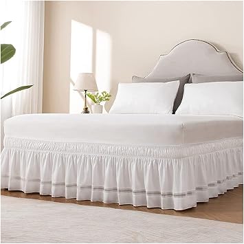 Wrap Around Ruffled Lace Bed Skirt Solid Color Machine Washable Wrinkle Free Bedskirt Bed Frame Cover for Beds120 x 200cm