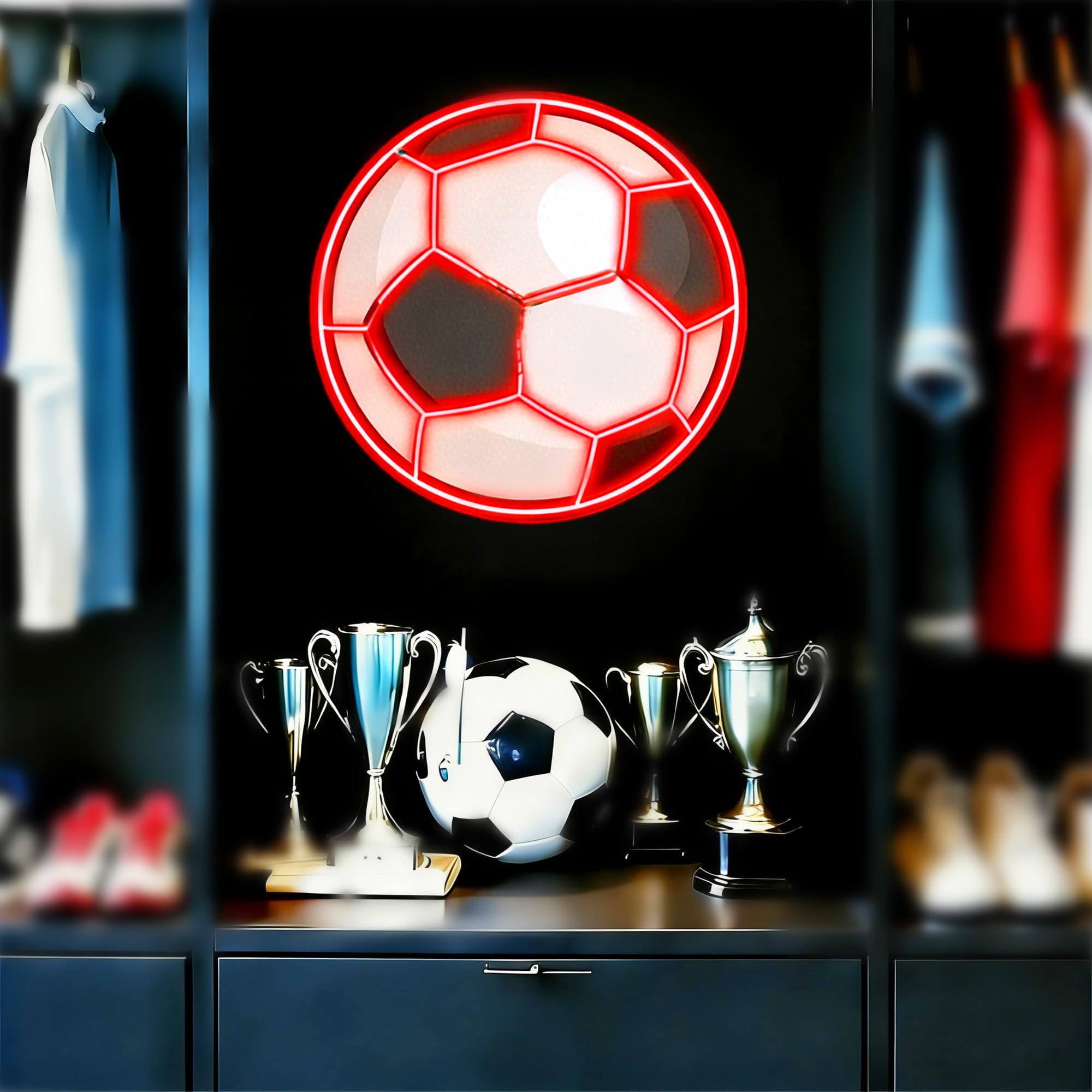 HFHungkeong Soccer Led Neon Sign Dimmable World Cup Football Game Neon Light with 1Pc Hanging Chain and Dimmer,Soccer Themed Gifts Light Sign for Man Cave,Fan,Adult,Bedroom,Club Decoration,12Inch