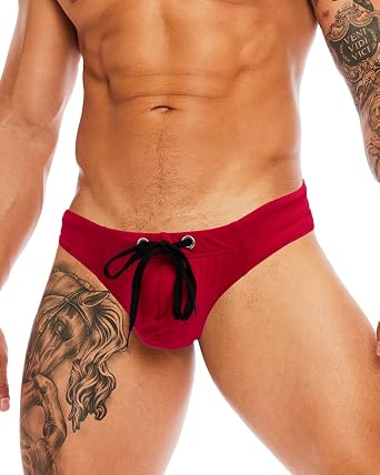 MIZOK Mens Sexy T-Back Thong Swimsuit G String Pouch Swimwear Quick Dry Bikini with Drawstring