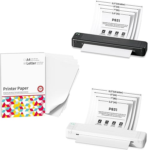 Itari Impresora de transferencia térmica Bluetooth P831, impresoras de viaje inalámbricas portátiles en blanco y negro, impresora sin tinta de 300
