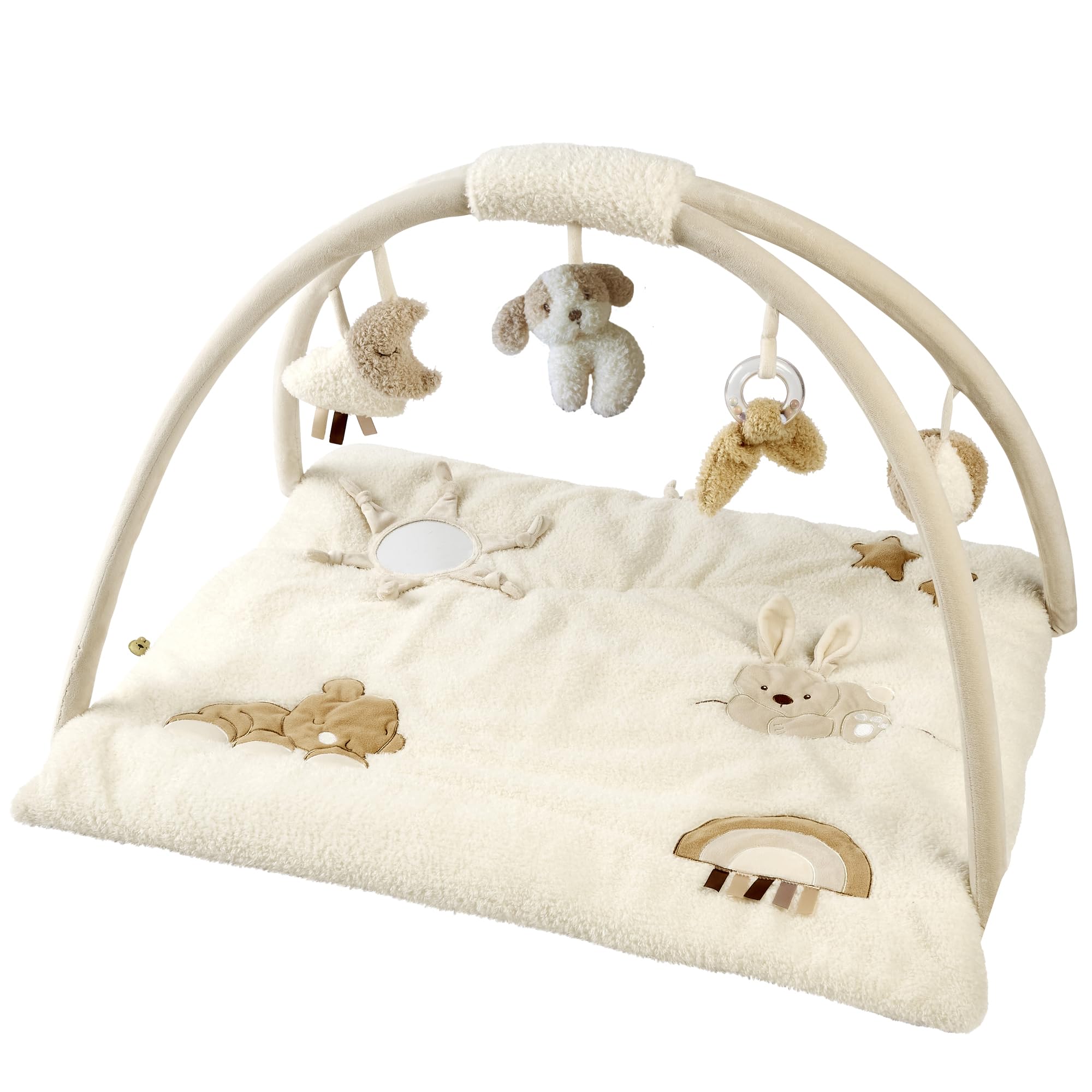Nattou Coperta per Gattonare con Arco di Gioco e Varie Attività, Circa 70x80 cm, Rettangolare, 100% Poliestere, Teddy, Beige