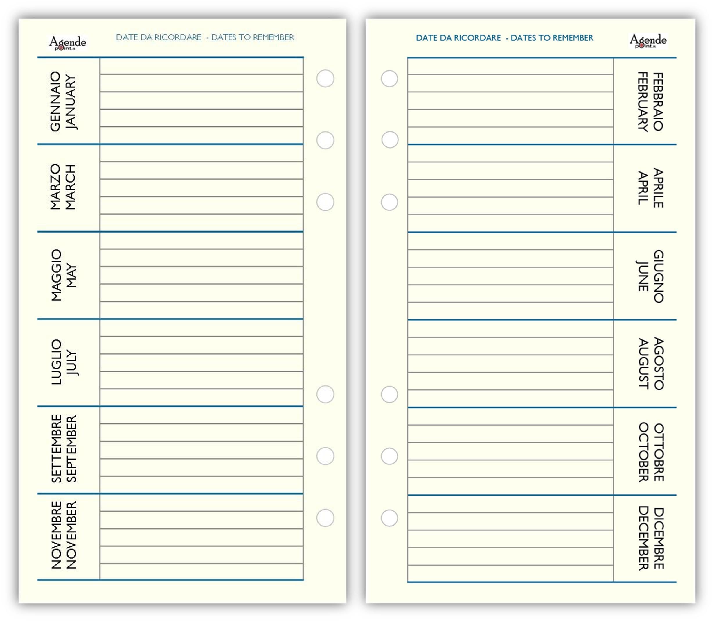 Ricambio Agenda Organizer Settimanale 2027, Bilingue, 9,5x17cm, 90gr, Avorio