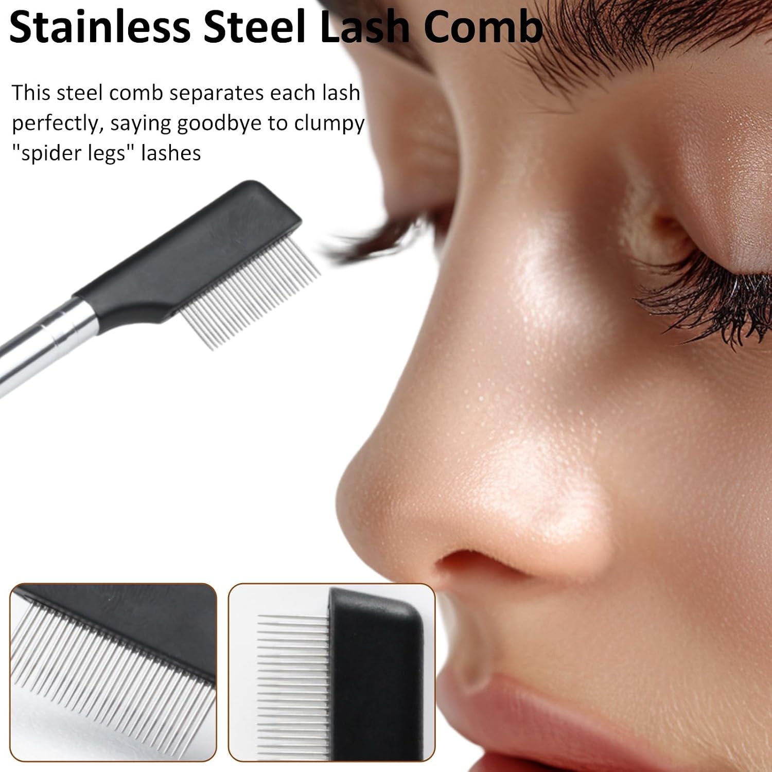 2 Pcs Eyelash Separator Brush - Compact Eyelash & Eyebrow Grooming Tool with Metal Teeth, Small Eyelash Comb