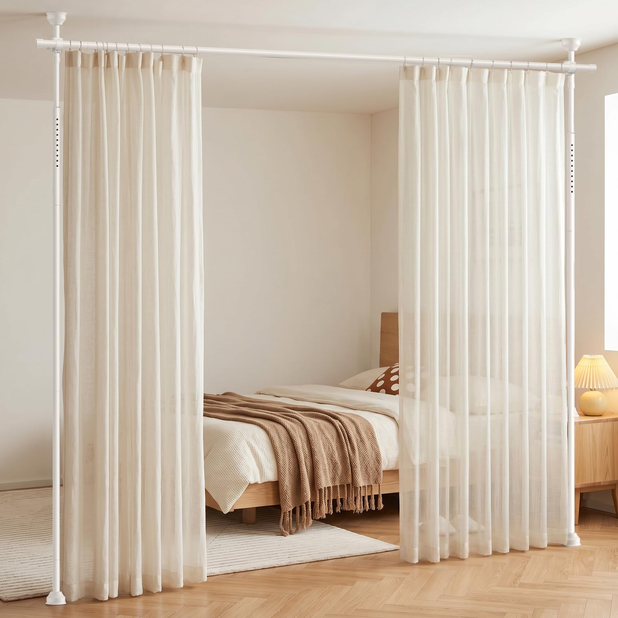 Room Divider Curtain Rods, Floor to Ceiling Freestanding Tension Pole for Curtains, No Drill Partition Room Dividers, Adjustable Heavy Duty Vertical Curtain Stand 120CM -340CM (H) 60CM -200CM (W)