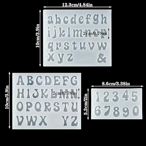 Miniatura 2 de Palksky 3 moldes de resina de letras pequeñas – Molde de fundición de epoxi con números de silicona para llavero de bricolaje, aretes, joyas,
