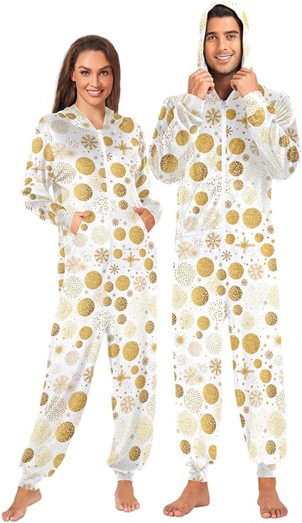 Pigiama Intero Unisex Con Cappuccio E Tasche, Velluto Morbido, Taglie S-XL, Divertente Stampato Natalizio, Per Donna E Uomo