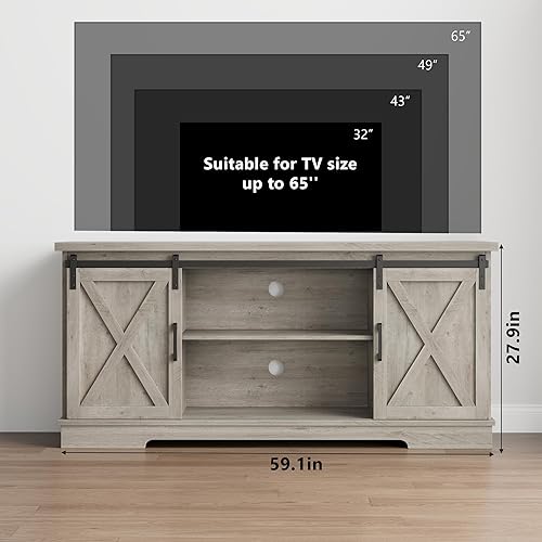 Miniatura 8 de IDEALHOUSE Soporte de TV estilo granja para televisores de 65 pulgadas, centro de entretenimiento con almacenamiento y puertas corredizas de