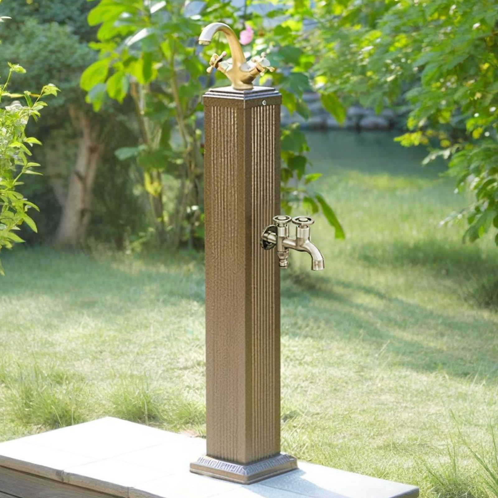 WOTZOV Outdoor Vertical Square Water Column - Anti-Freeze Water Hydrant Fountain For Garden Irrigation & Washing - Decorative Water Feature In Brown，Brown