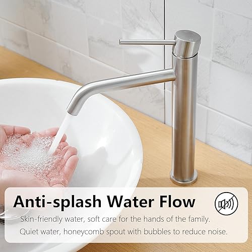 Miniatura 5 de Grifo de lavabo de níquel cepillado, grifo de baño alto con boquilla giratoria, grifo de baño de una sola manija, lavabo moderno de un solo orificio